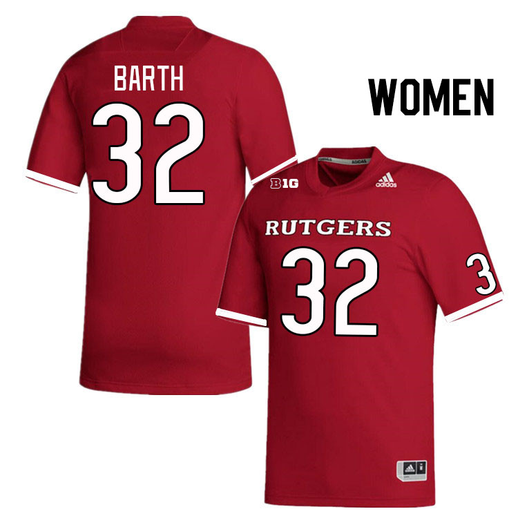 Women #32 Charlie Barth Rutgers Scarlet Knights College Football Jerseys Stitched Sale-Scarlet - Click Image to Close